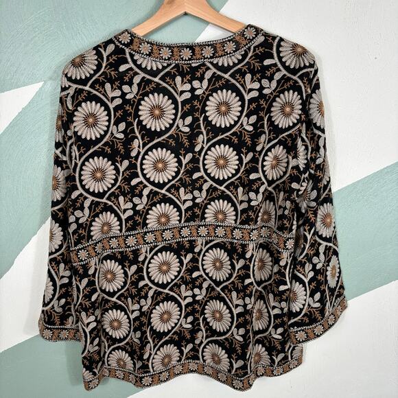 Sigrid Olsen Womens Size XS Indian Jacquard Floral Print V-Neck Cardigan Sweater - Picture 10 of 10